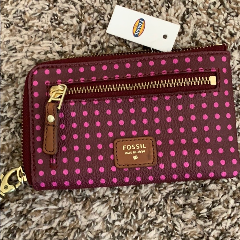 Fossil Pink Polka Dot Wristlet